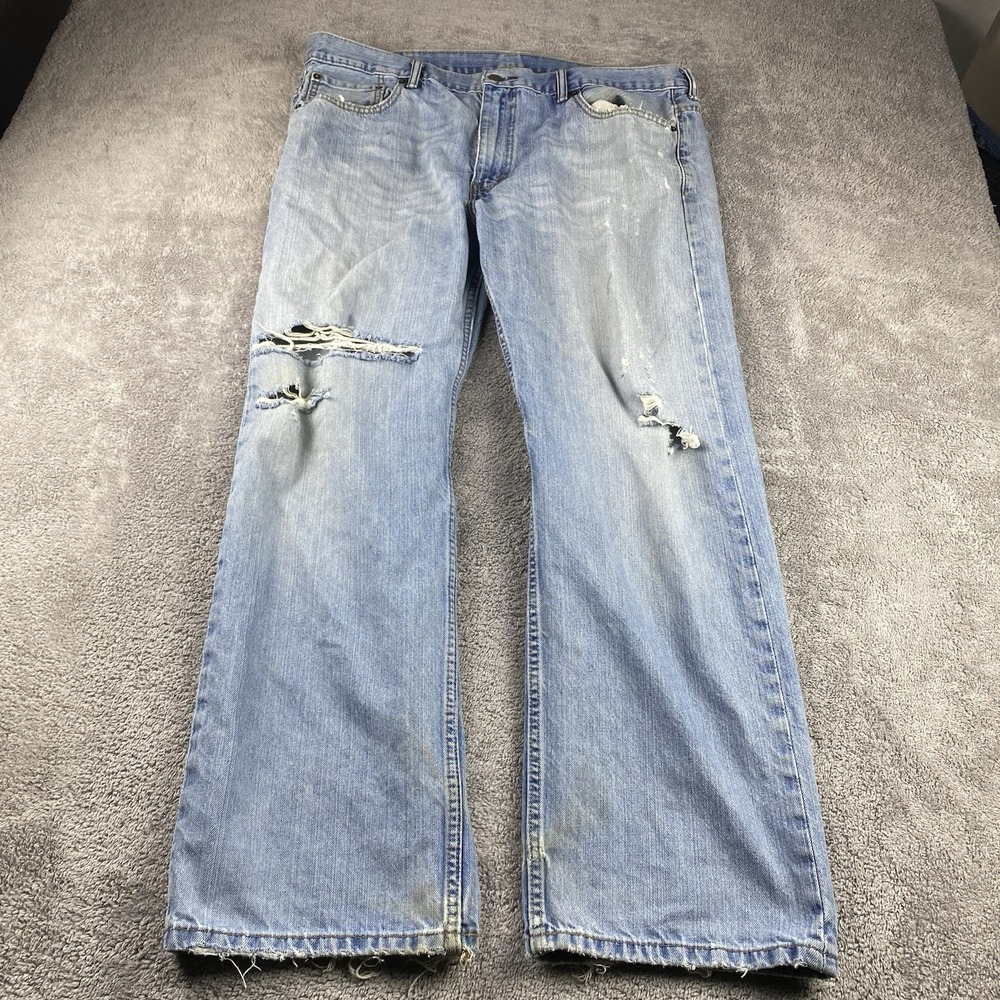 Levis 569 Loose Straight Jeans Mens 38x29 Blue Light Wash‎ Mid Rise Distressed
